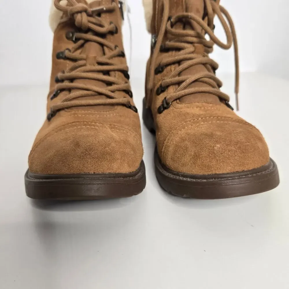 UGG Big Kid Azell Hiker Weather Boots Brown Suede Side Zip Chestnut 6